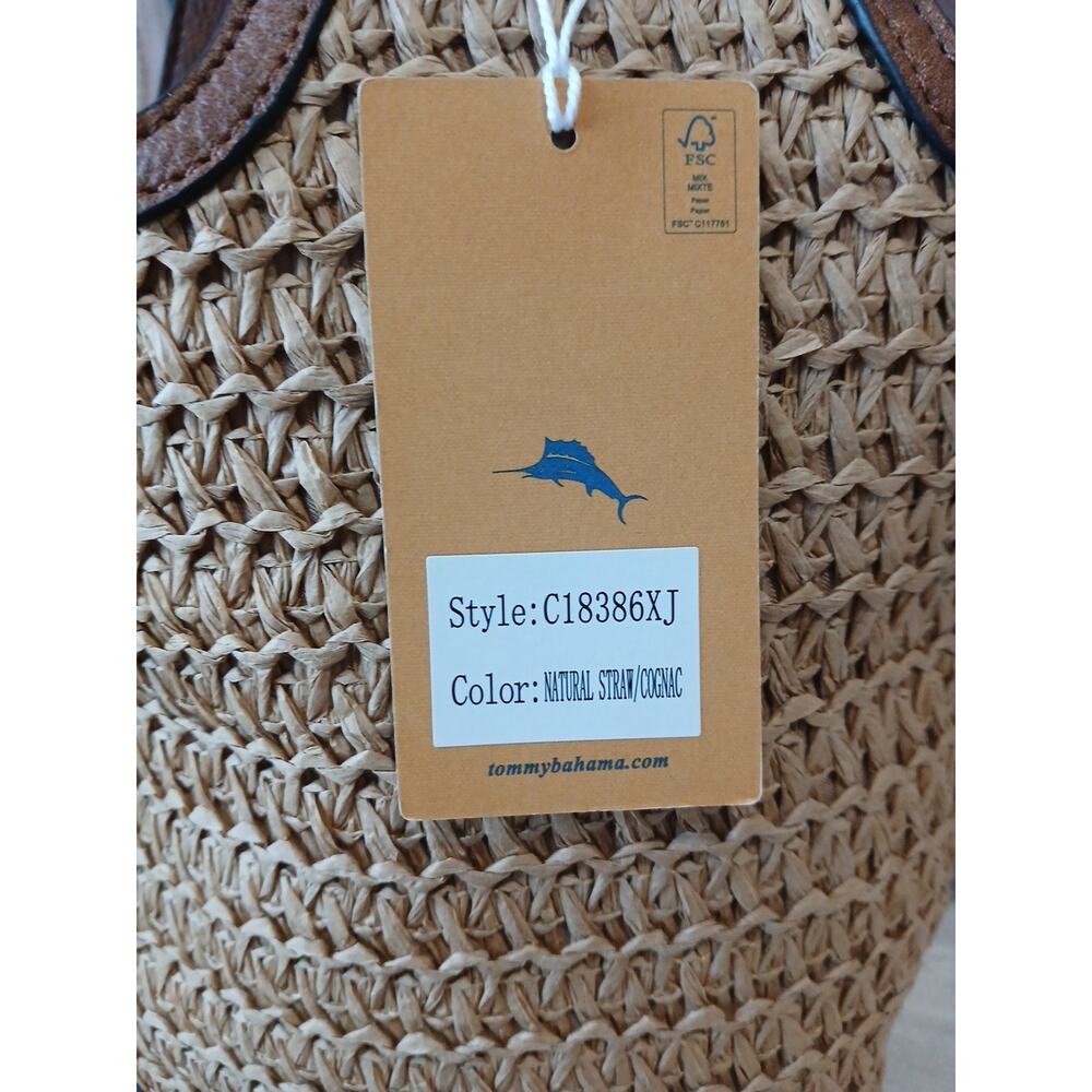 Tommy Bahama Woven Bucket Bag Purse Tote Removable Inner Pouch Natural Straw - Picture 10 of 13